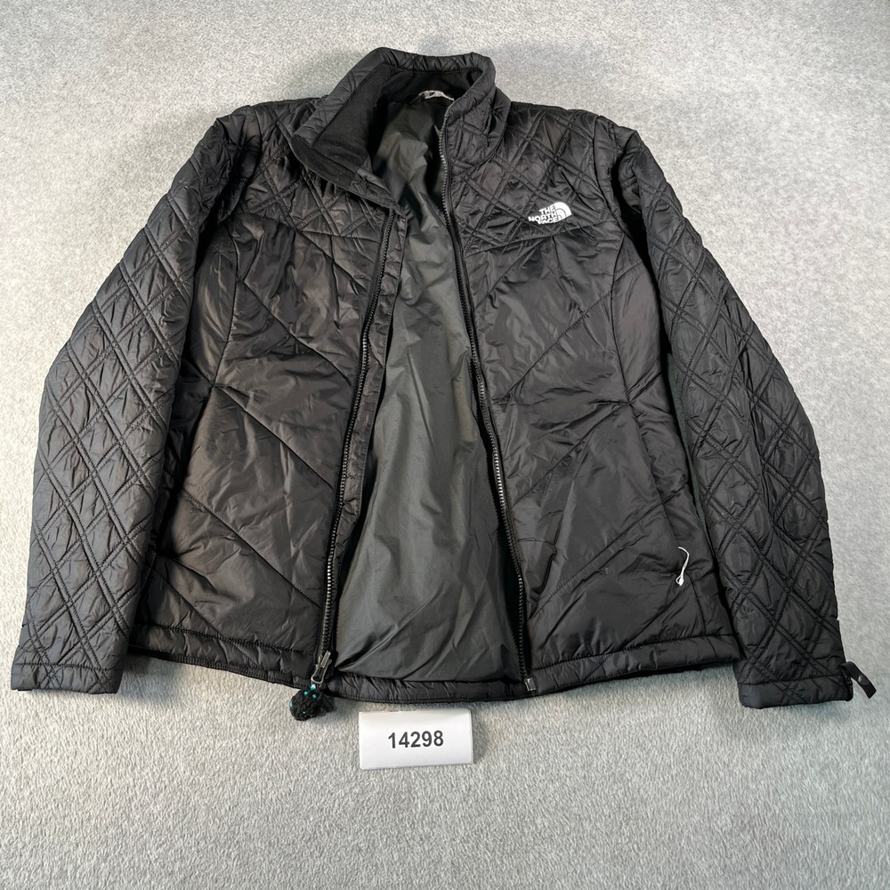 The North Face Puffer Jacket Womens M Black Diamond Quilted Mock Neck Outdoor